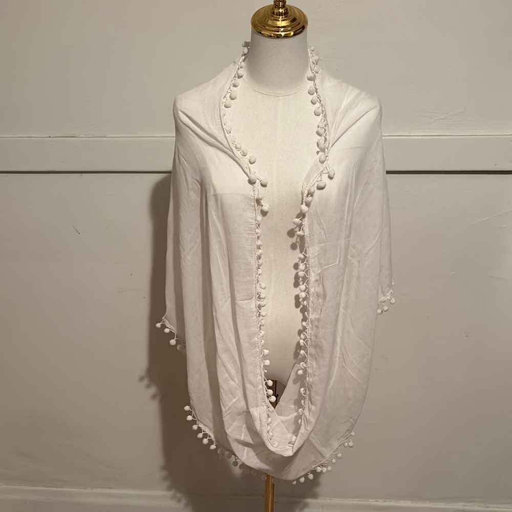 Prana White Pom-Pom Shawl